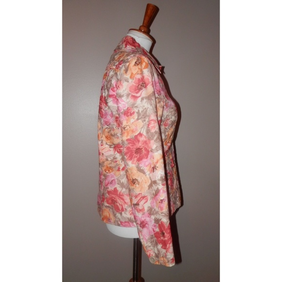COLDWATER CREEK Jacket 6 Pink Gray Floral Buttons - Picture 3 of 5